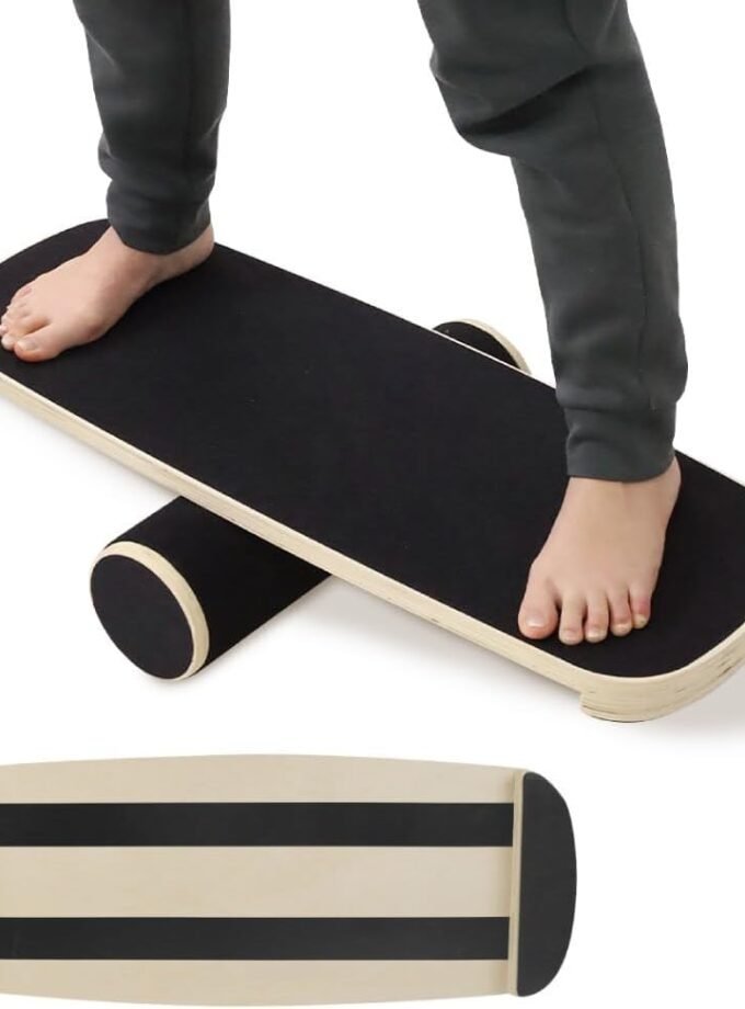 Balance Board for Adults, Sports Trainer, Wooden Surf Trainer Equipment with Adjustable Stoppers, Kids Improve Core Strength and Body Control, Exercise Tool for Fitness Work