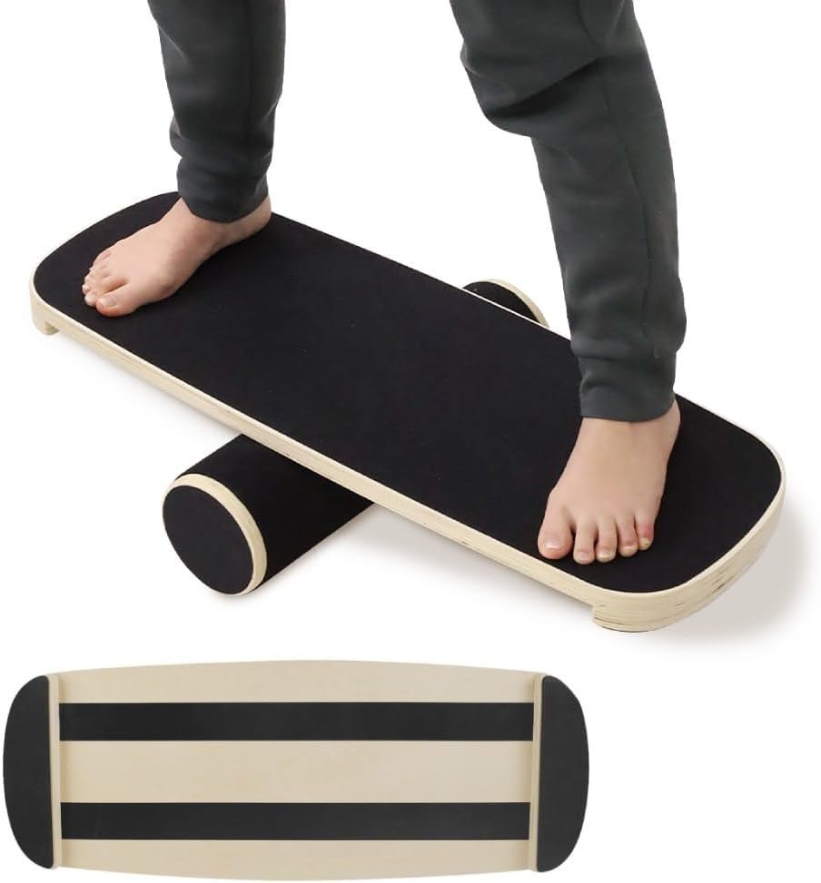 Balance Board for Adults, Sports Trainer, Wooden Surf Trainer Equipment with Adjustable Stoppers, Kids Improve Core Strength and Body Control, Exercise Tool for Fitness Work
