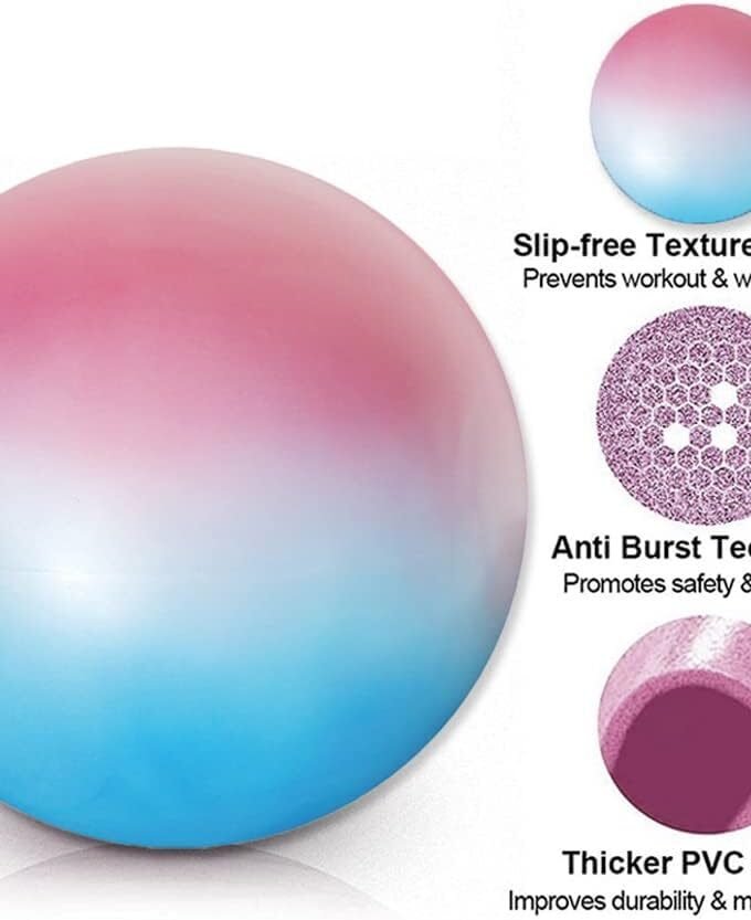 Exercise Ball Chair, Yoga Ball Office Chair for Home Gym, Workout Ball for Fitness, Large Size 65 cm, Includes Air Pump (Blue Pink)