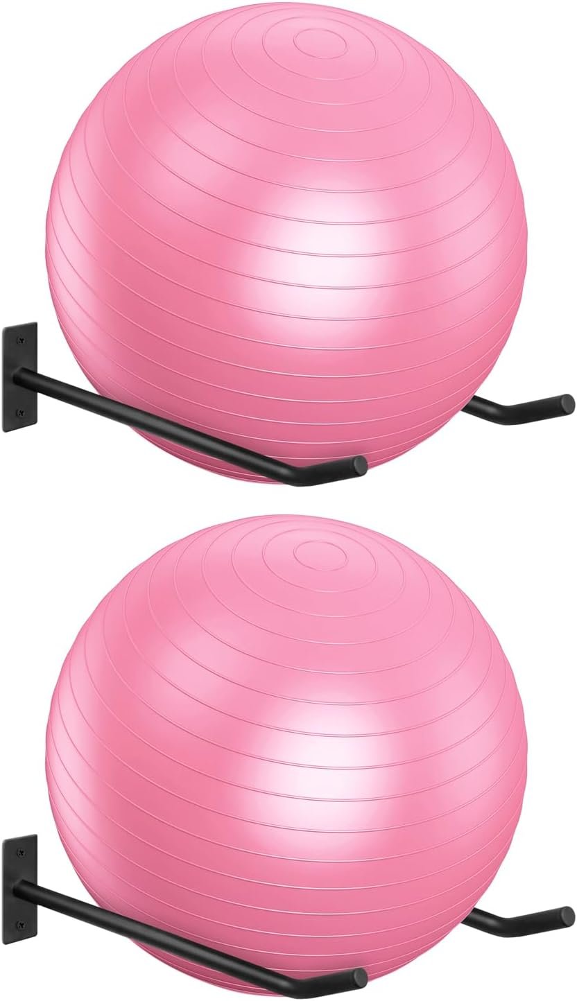Metal Exercise Ball Holder Wall Mount(Set of 2),Black Yoga Ball Stand Holder,Stability Ball Holder for Yoga Balls in Home Gym or Studio