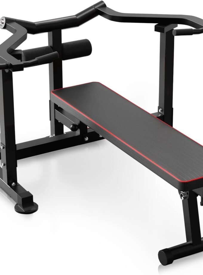 Bench Press Set, Chest Press Machine with Indendent Converging Arms, Adjustable F Incline Bench Press with Dumbbell Rack for Chest, Arm and AB Workouts Home Gym Equipment