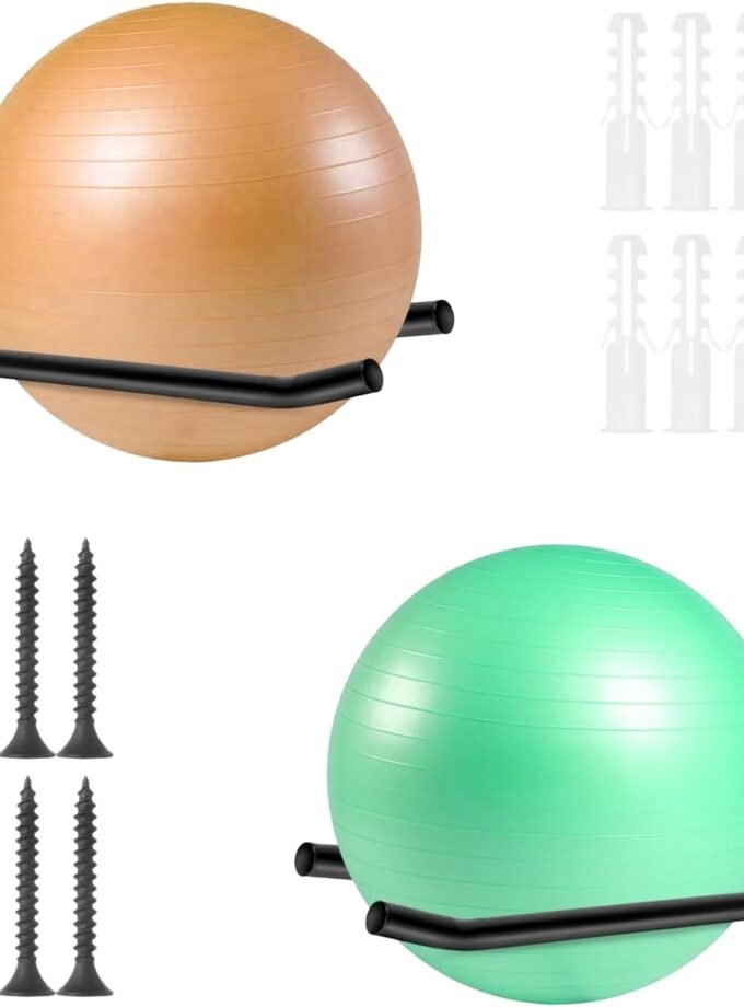 Medicine Ball Rack &Yoga Mat Wall Mount, 2-Pair Exercise Ball Wall Holder, Metal Exercise Ball Holder for Fitness Equipment Storage in Gym or Garage
