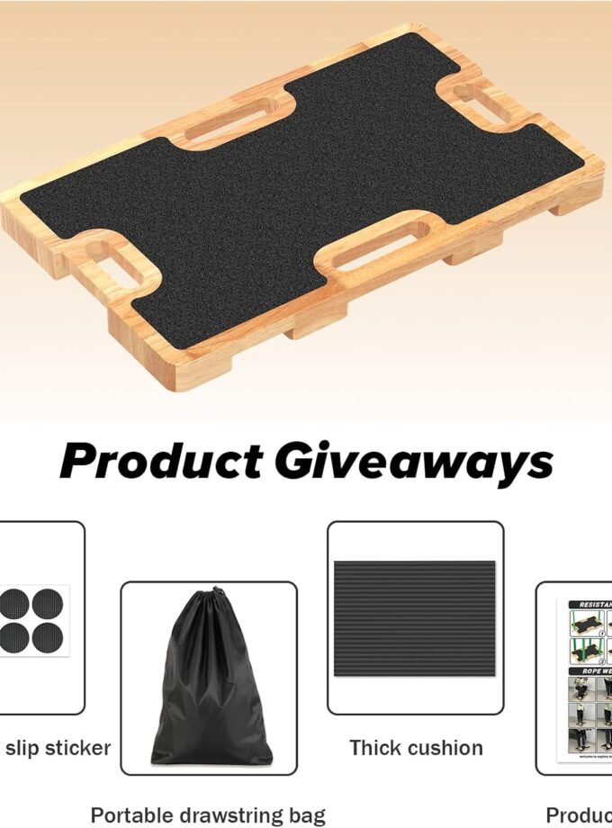 Wooden Resistance Band Foot Plate, Non-Slip Exercise Board with Free Soft Pad & Drawstring Bag for Strength Training, Stretching & Balance, Home Gym Fitness Platform for Full-Body Exercises