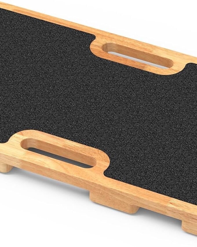 Wooden Resistance Band Foot Plate, Non-Slip Exercise Board with Free Soft Pad & Drawstring Bag for Strength Training, Stretching & Balance, Home Gym Fitness Platform for Full-Body Exercises
