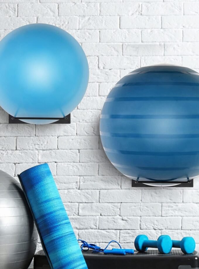 Metal Wire Wall Mounted Yoga Ball Storage Rack, Sport Gym Studio Exercise Equipment Holder for Large Stability Balls, Set of 4