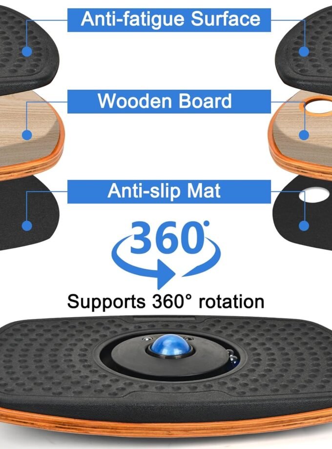 Standing Desk Anti Fatigue Mat Balance Board with Marble, 360° Rotation Exercise Wooden Wobble Board Stability Rocker Perfect for Office, Workstation, Home, Gym, Kitchen