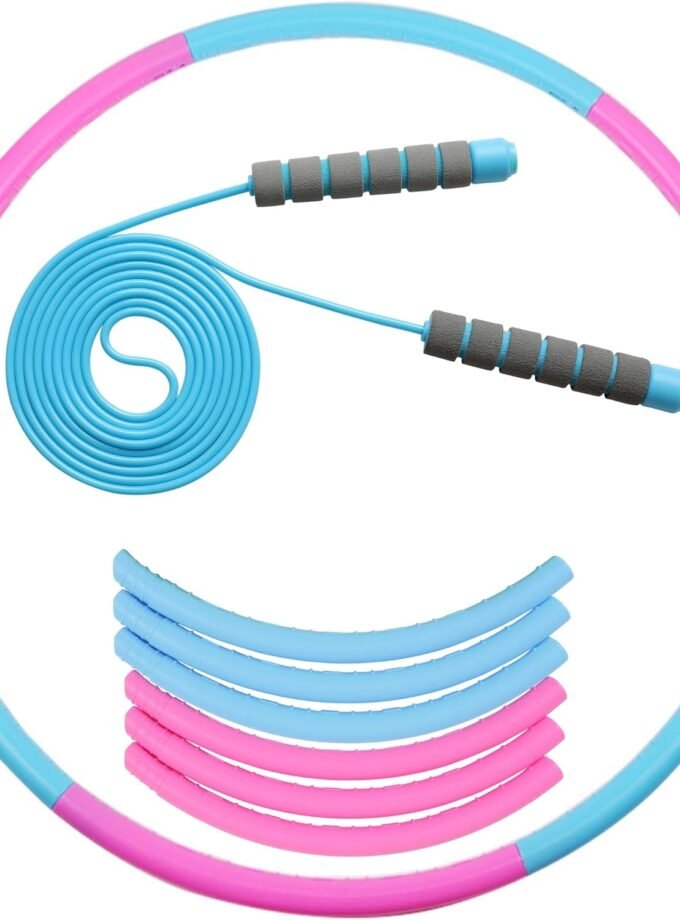 Detachable Hula Hoop and Jump Rope Set for Exercise and Fitness - Great for Indoor and Outdoor Sports for Children, Teens and Adults - Hoola Hoop Adjustable 24 to 28 Inches Diameter