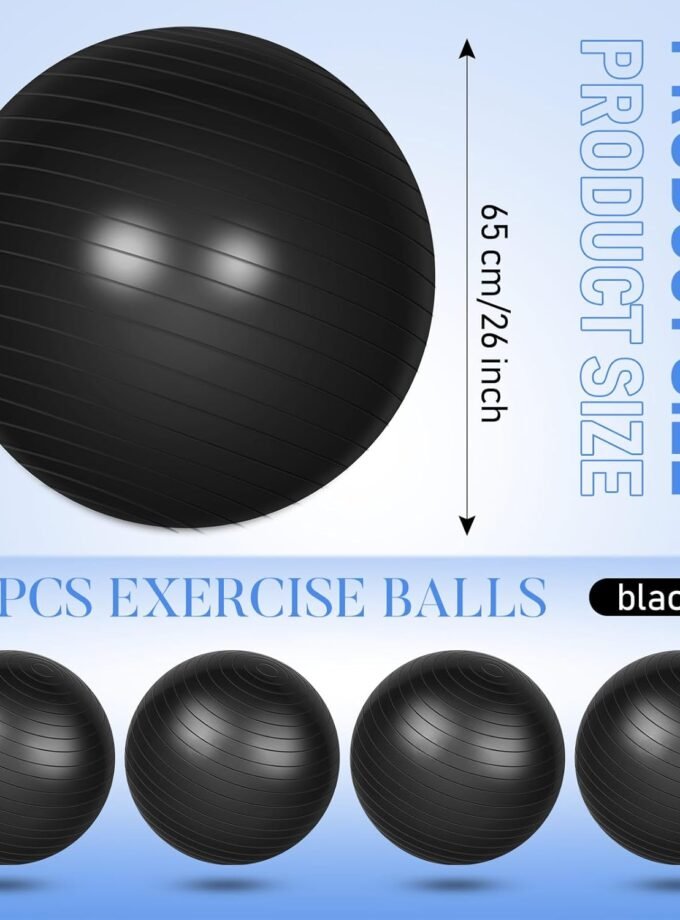 4 Pcs 26 Inch Yoga Exercise Ball Pilates Pregnancy Birthing Fitness Ball with Quick Pump Anti Burst for Improved Posture, Balance, Yoga, Pilates, Training