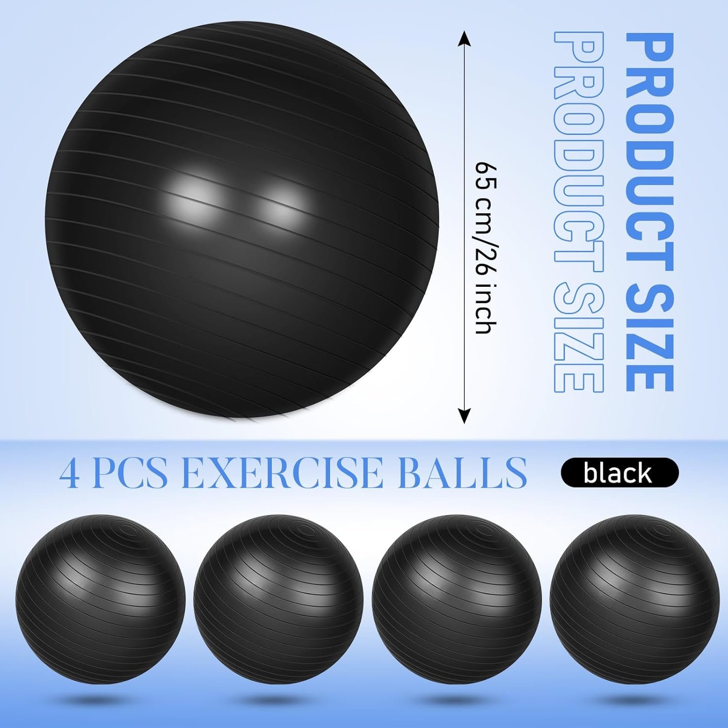 4 Pcs 26 Inch Yoga Exercise Ball Pilates Pregnancy Birthing Fitness Ball with Quick Pump Anti Burst for Improved Posture, Balance, Yoga, Pilates, Training - Image 2