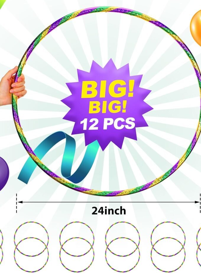 12 Pack 24 inch Exercise Hoop Plastic Glitter Hoop Obstacle Course Ring Toy Hoop for Adult Party Gymnastic Playing for Parade Decoration Games Performance Outdoor Sports