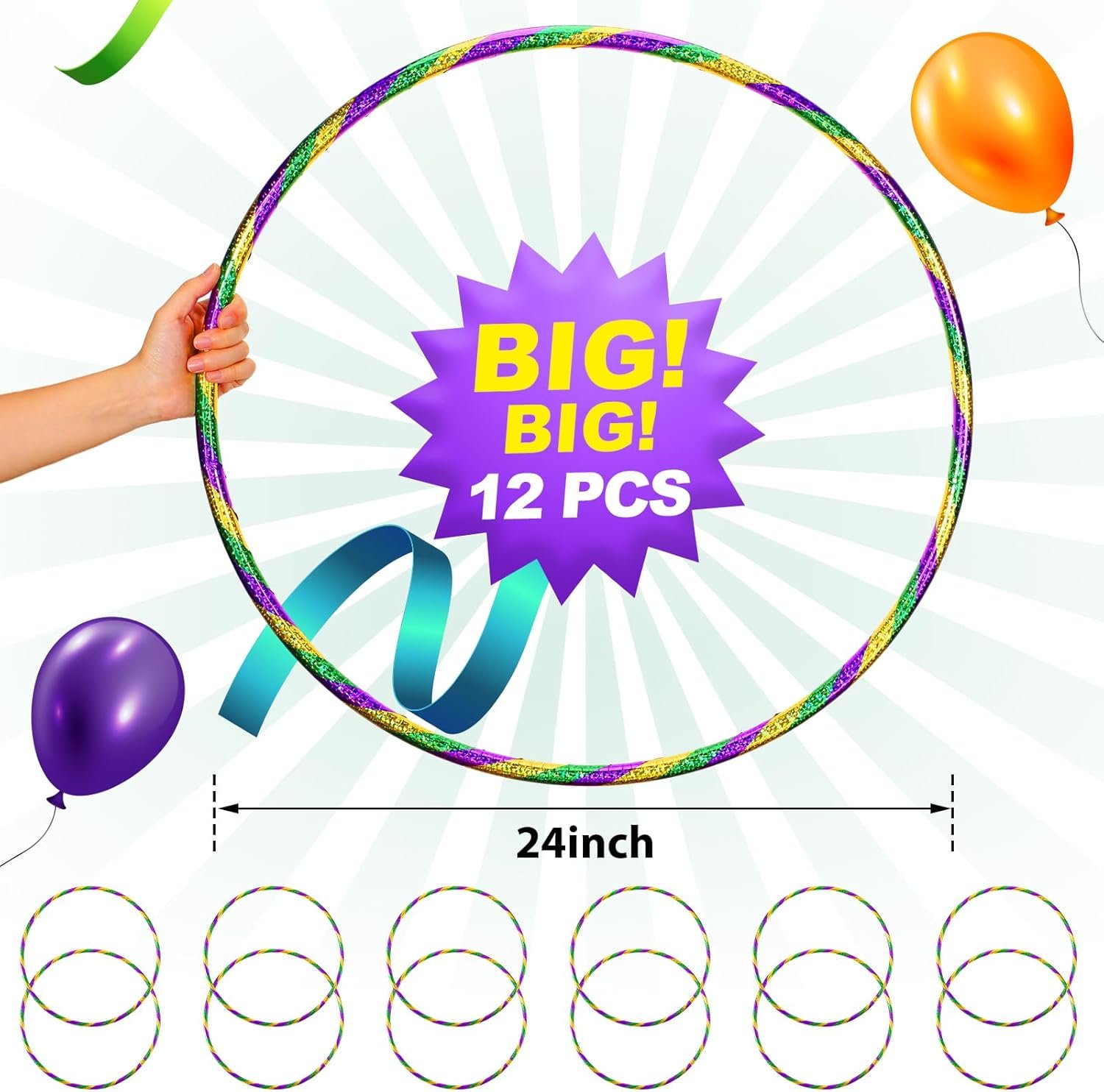 12 Pack 24 inch Exercise Hoop Plastic Glitter Hoop Obstacle Course Ring Toy Hoop for Adult Party Gymnastic Playing for Parade Decoration Games Performance Outdoor Sports - Image 2