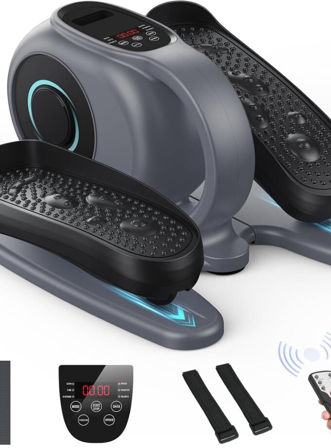 Under Desk Elliptical, Ellipse Leg Exerciser for Seniors Adults Fully Assembled, Portable & Quiet Electric Seated Pedal Exerciser with 10 Adjustable Speed, Remote Control,Non-Slip Straps & Mat