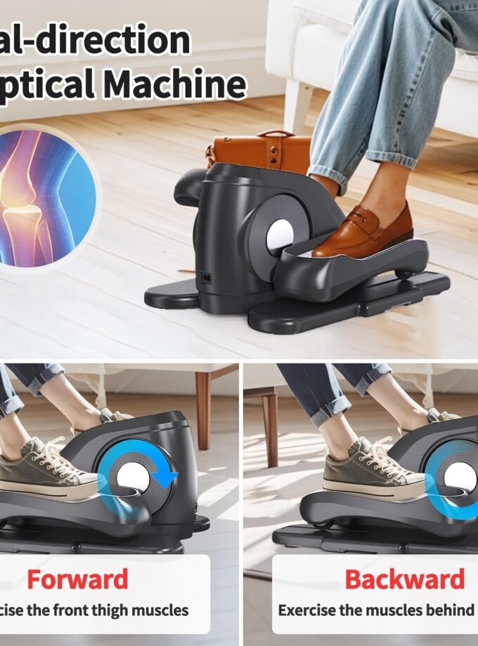 Under Desk Elliptical Machine Seated Ellipse Leg Exerciser for Seniors Quiet & Portable Electric Elliptical Trainer for Home Elliptical Exercise Machine with Massage Pedal/LCD Monitor/Remote Control