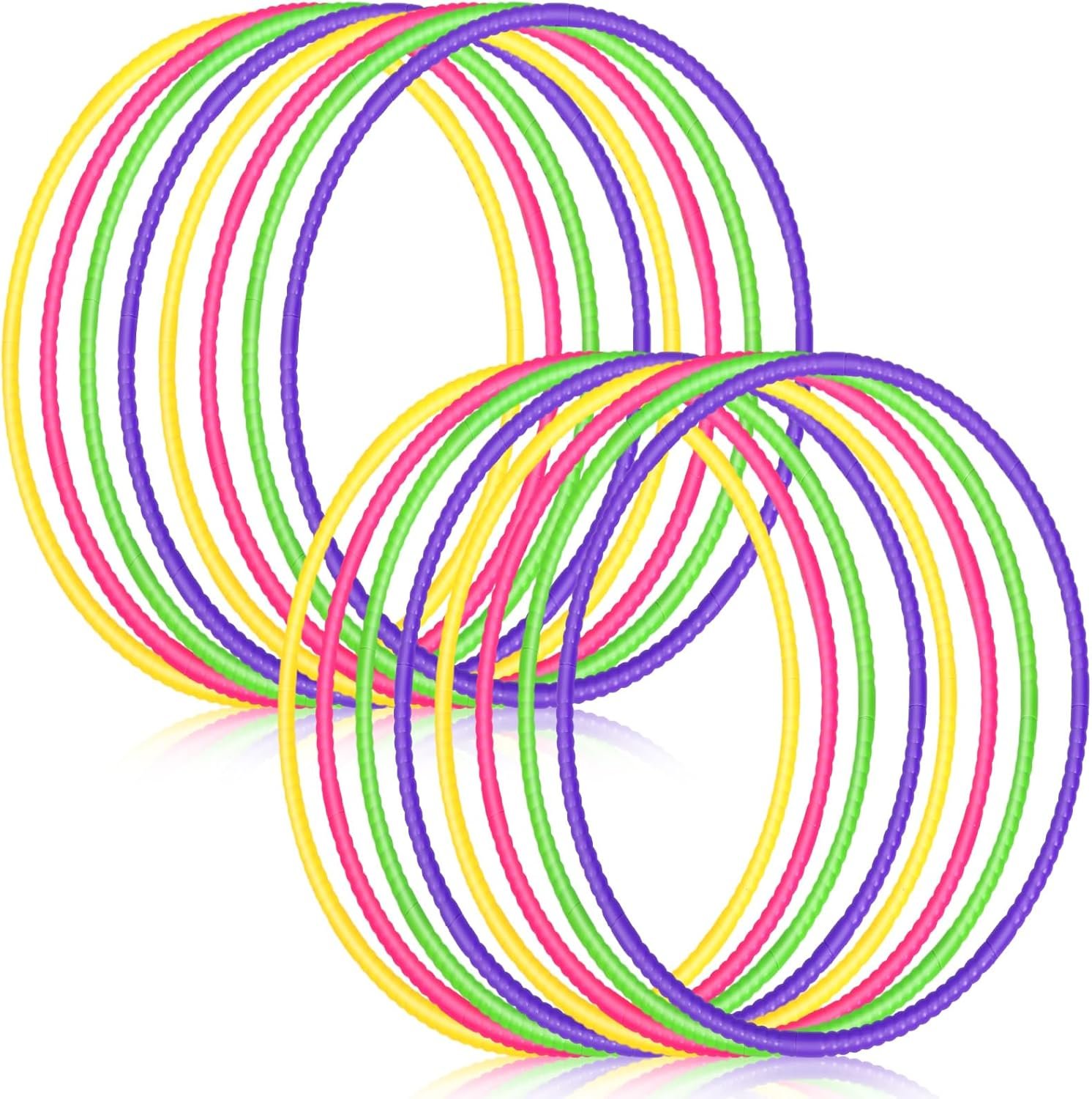 16 Pcs Toy Color Hoop for Kids, Detachable Adjustable Light Weight Plastic Hoops Toy, Colored Hoop Circles for Party Games, Dance, Agility
