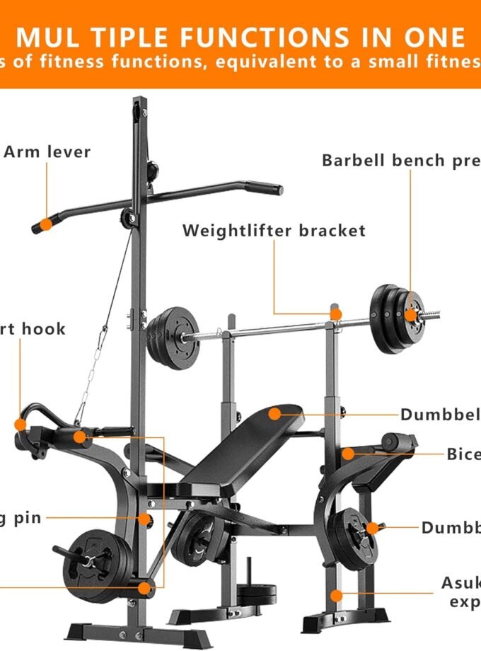 600lbs 6 in 1 Adjustable Weight Bench Set with Leg Extension and Leg Curl Multi-Function Bench Press Set for Full Body Workout