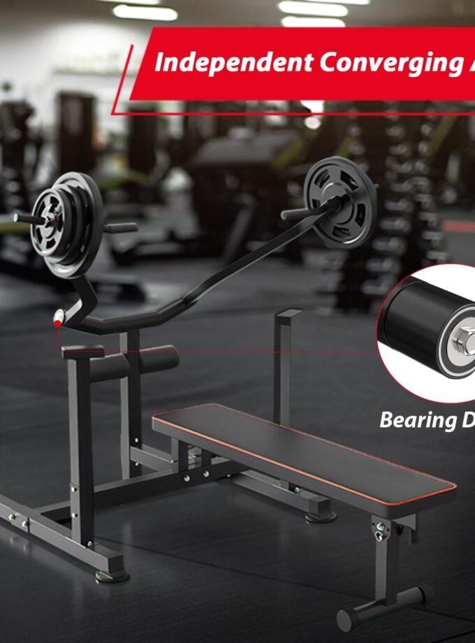 Bench Press Set, Chest Press Machine with Indendent Converging Arms, Adjustable F Incline Bench Press with Dumbbell Rack for Chest, Arm and AB Workouts Home Gym Equipment