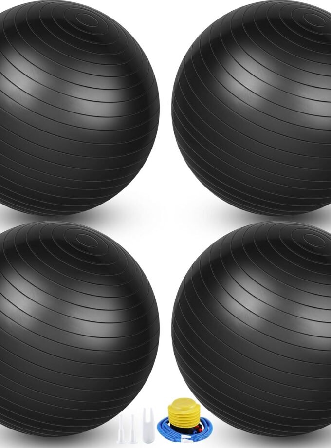 4 Pcs 26 Inch Yoga Exercise Ball Pilates Pregnancy Birthing Fitness Ball with Quick Pump Anti Burst for Improved Posture, Balance, Yoga, Pilates, Training