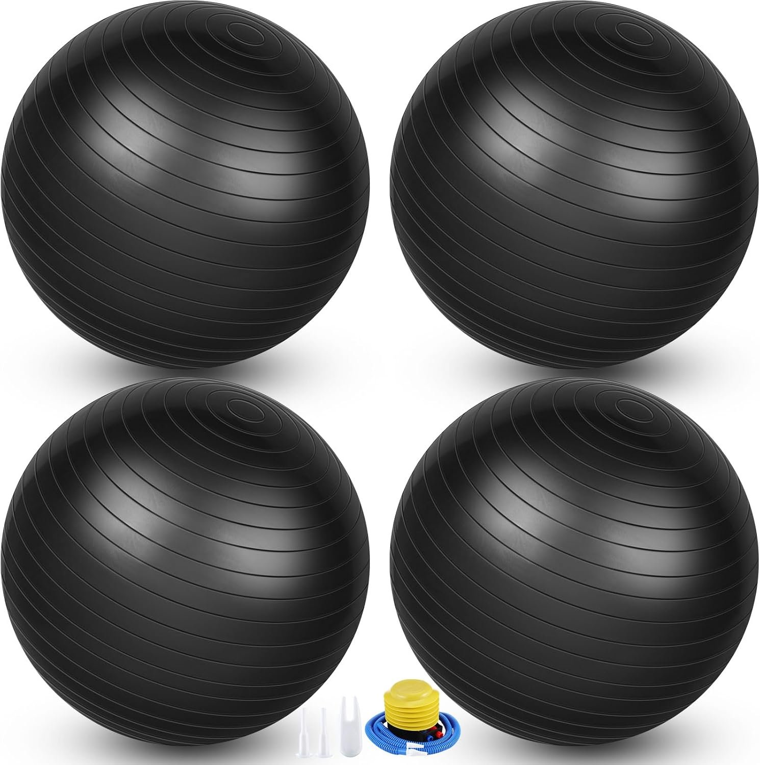 4 Pcs 26 Inch Yoga Exercise Ball Pilates Pregnancy Birthing Fitness Ball with Quick Pump Anti Burst for Improved Posture, Balance, Yoga, Pilates, Training