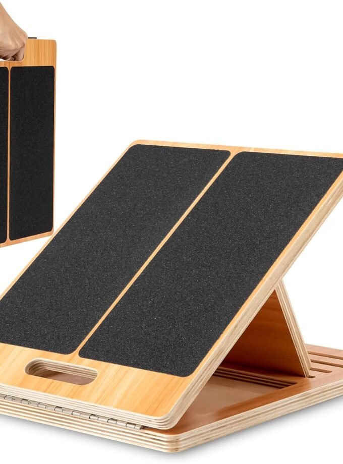 13” Wide Portable Wooden Slant Board, 5-Level Incline (15°-35°), Lower Grip Handle, Beginner & Rehab Friendly, Non-Slip Surface for Calf Stretching, Squats, Physical Therapy