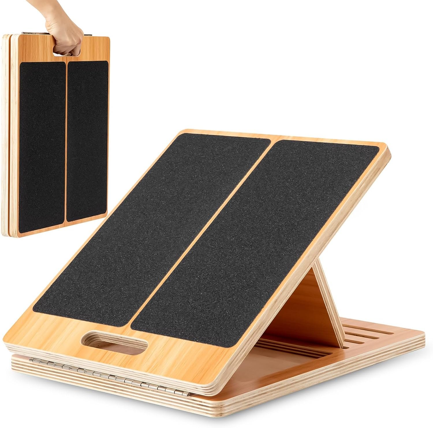 13” Wide Portable Wooden Slant Board, 5-Level Incline (15°-35°), Lower Grip Handle, Beginner & Rehab Friendly, Non-Slip Surface for Calf Stretching, Squats, Physical Therapy