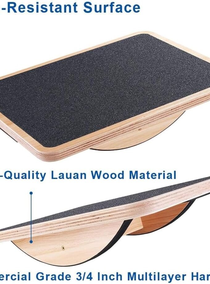 Professional Wooden Balance Board, Rocker Board, Wood Standing Desk Accessory, Balancing Board for Under Desk, Anti Slip Roller, Core Strength, Stability, Office Wobble Boards