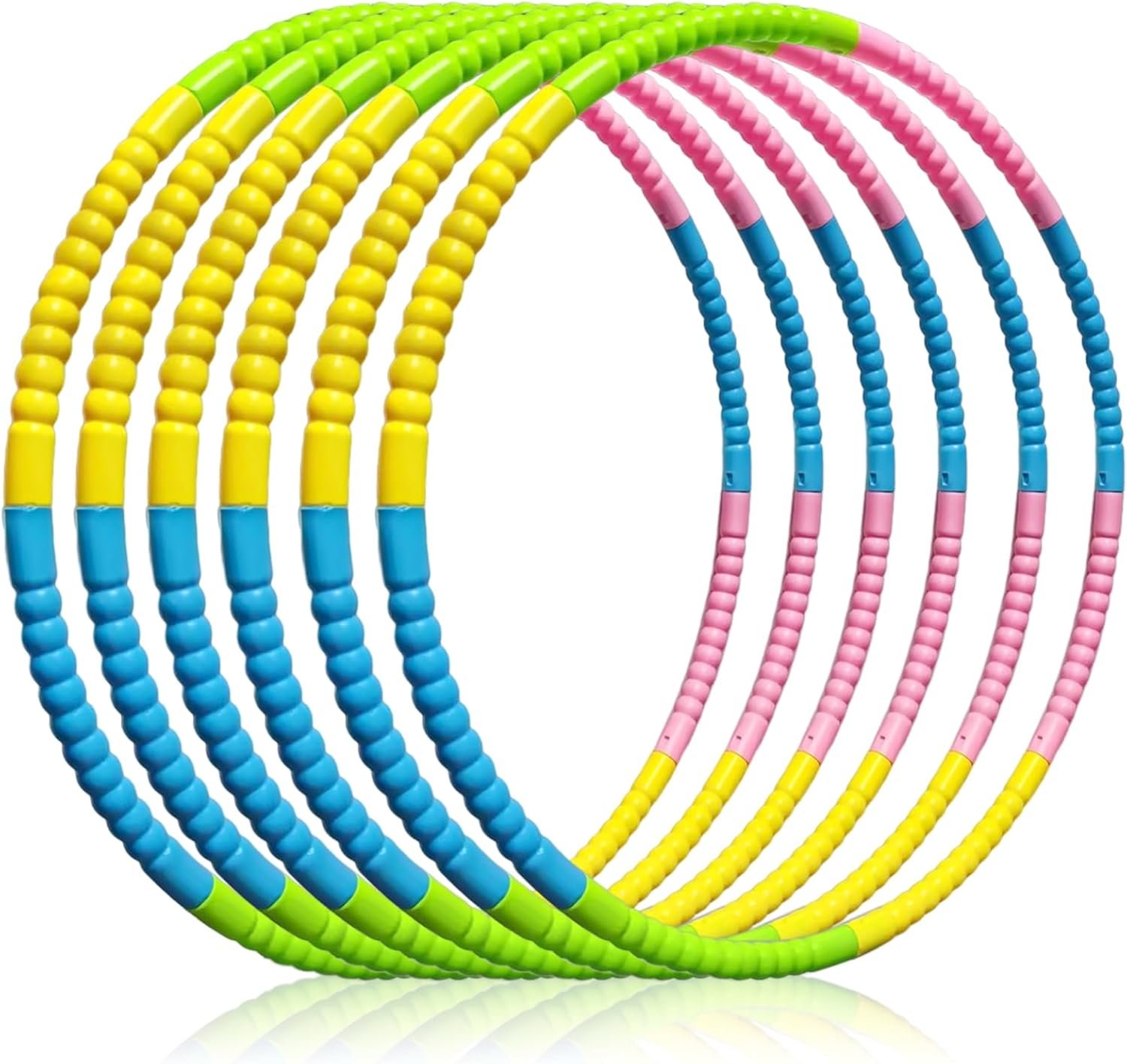 6 Pcs Toy Color Hoop, Detachable Adjustable Exercise Hoop, Plastic Hoops Playground Toys Colored Hoop Rings Circles for Teens Party Games Gymnastics(4 Colors, 28 Inch)